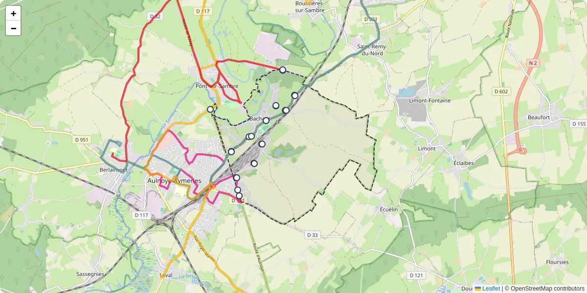 Carte du réseau de transport en commun à Bachant - lignes de bus et arrêts