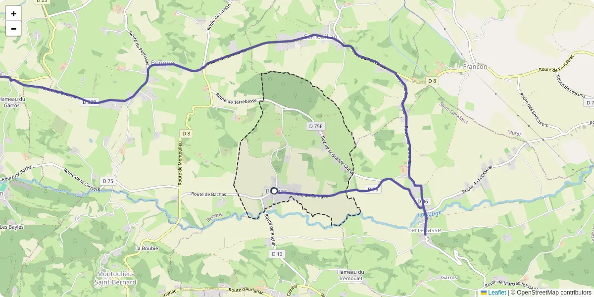 Carte du réseau de transport en commun à Bachas - lignes de bus et arrêts