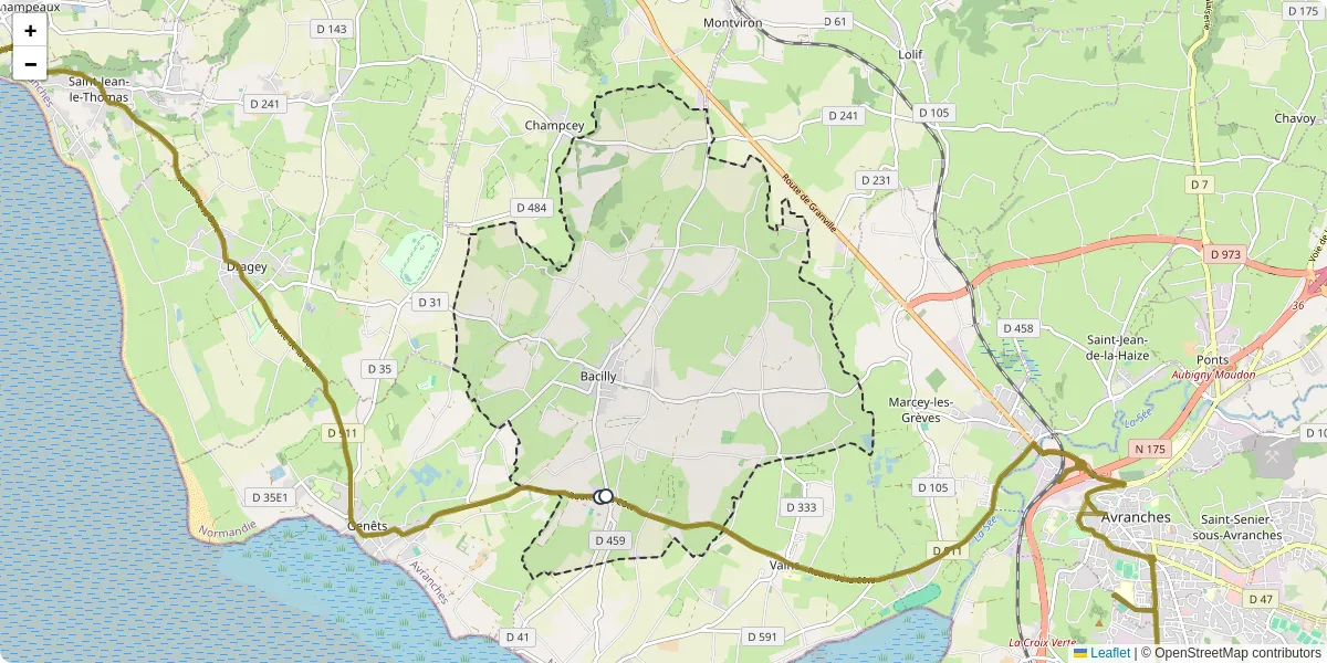 Carte du réseau de transport en commun à Bacilly - lignes de bus et arrêts