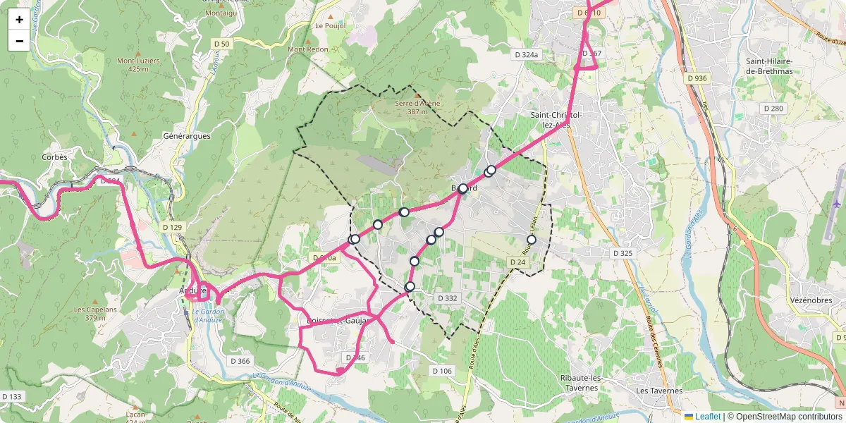 Carte du réseau de transport en commun à Bagard - lignes de bus et arrêts