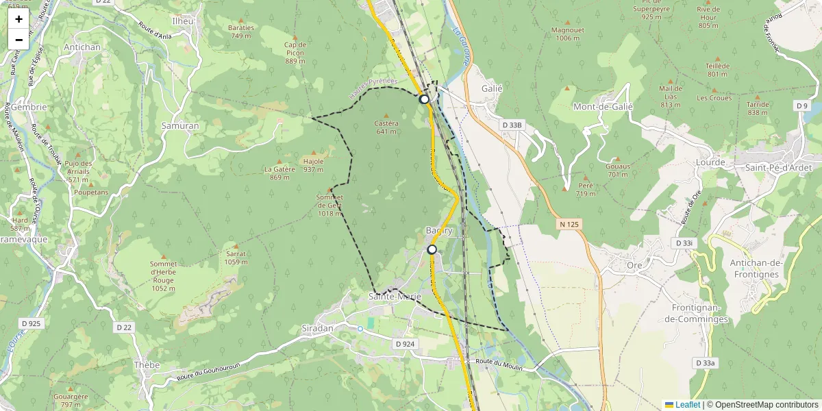 Carte du réseau de transport en commun à Bagiry - lignes de bus et arrêts