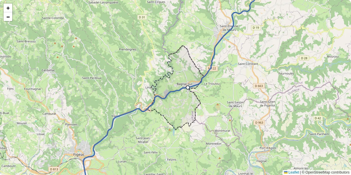 Carte du réseau de transport en commun à Bagnac-sur-Célé - lignes de bus et arrêts
