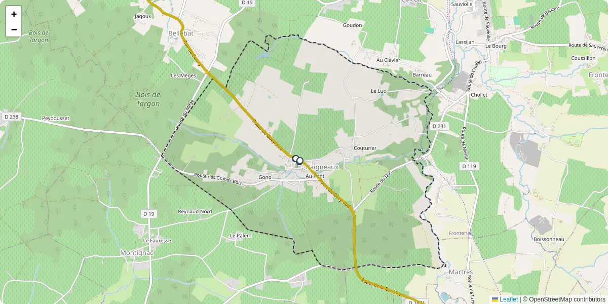 Carte du réseau de transport en commun à Baigneaux - lignes de bus et arrêts