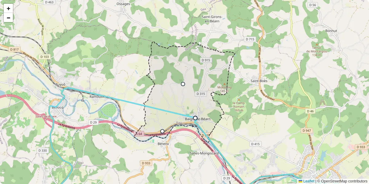 Carte du réseau de transport en commun à Baigts-de-Béarn - lignes de bus et arrêts