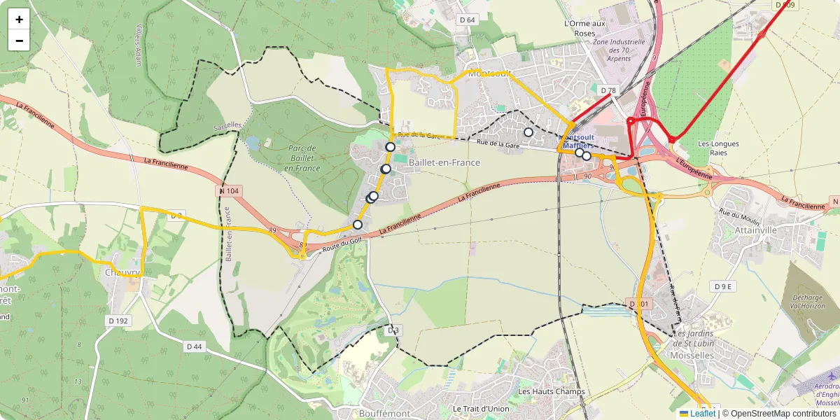 Carte du réseau de transport en commun à Baillet-en-France - lignes de bus et arrêts