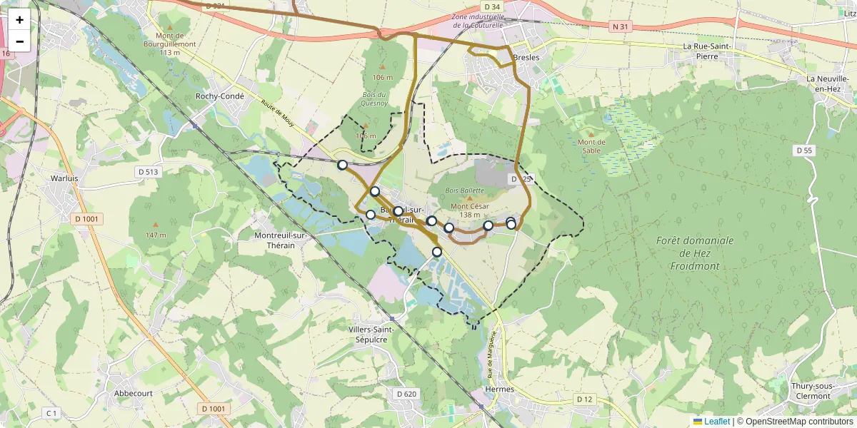 Carte du réseau de transport en commun à Bailleul-sur-Thérain - lignes de bus et arrêts