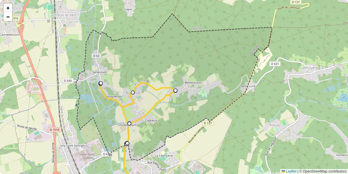 Carte du réseau de transport en commun à Bailleval - lignes de bus et arrêts