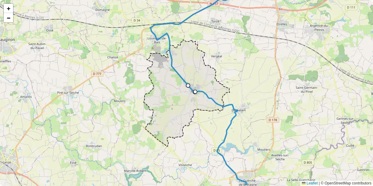Carte du réseau de transport en commun à Bais - lignes de bus et arrêts