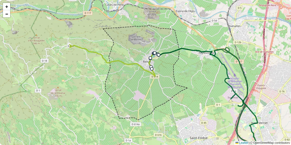Carte du réseau de transport en commun à Baixas - lignes de bus et arrêts