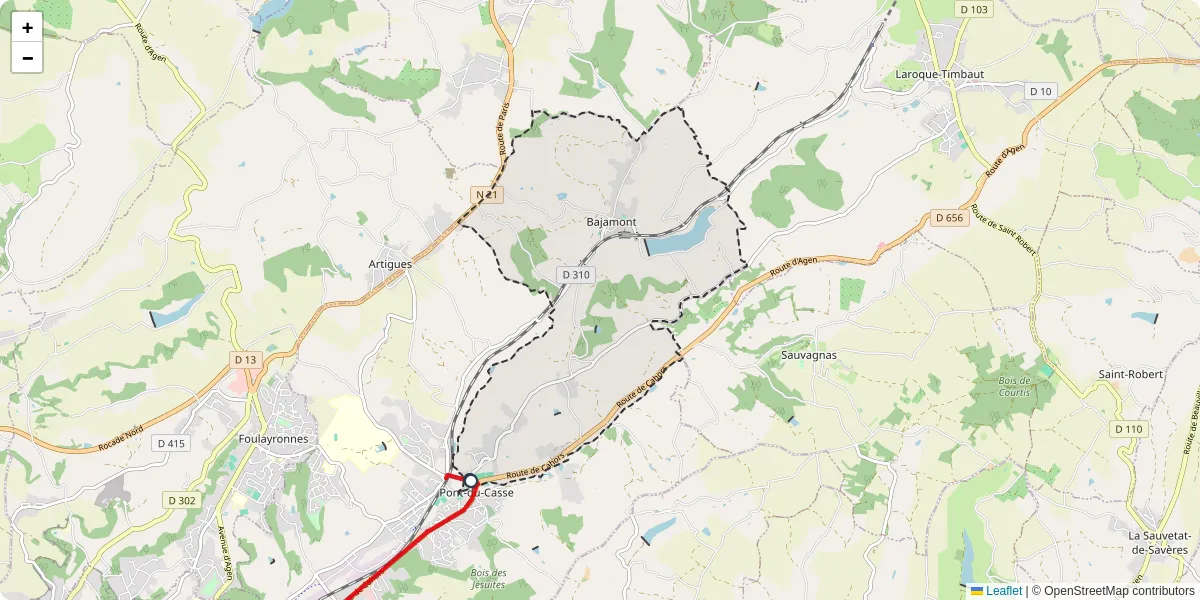 Carte du réseau de transport en commun à Bajamont - lignes de bus et arrêts