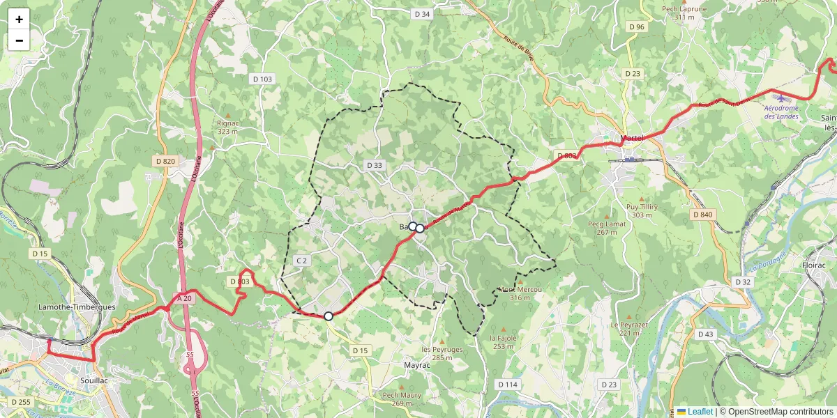 Carte du réseau de transport en commun à Baladou - lignes de bus et arrêts