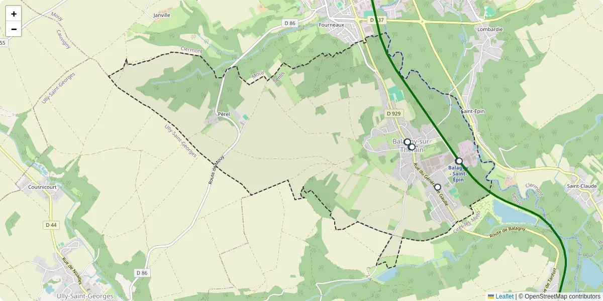 Carte du réseau de transport en commun à Balagny-sur-Thérain - lignes de bus et arrêts