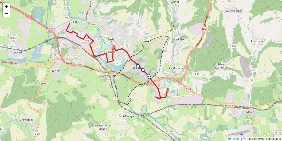 Carte du réseau de transport en commun à Balan - lignes de bus et arrêts