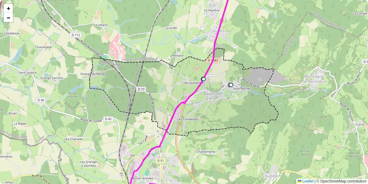 Carte du réseau de transport en commun à Balanod - lignes de bus et arrêts
