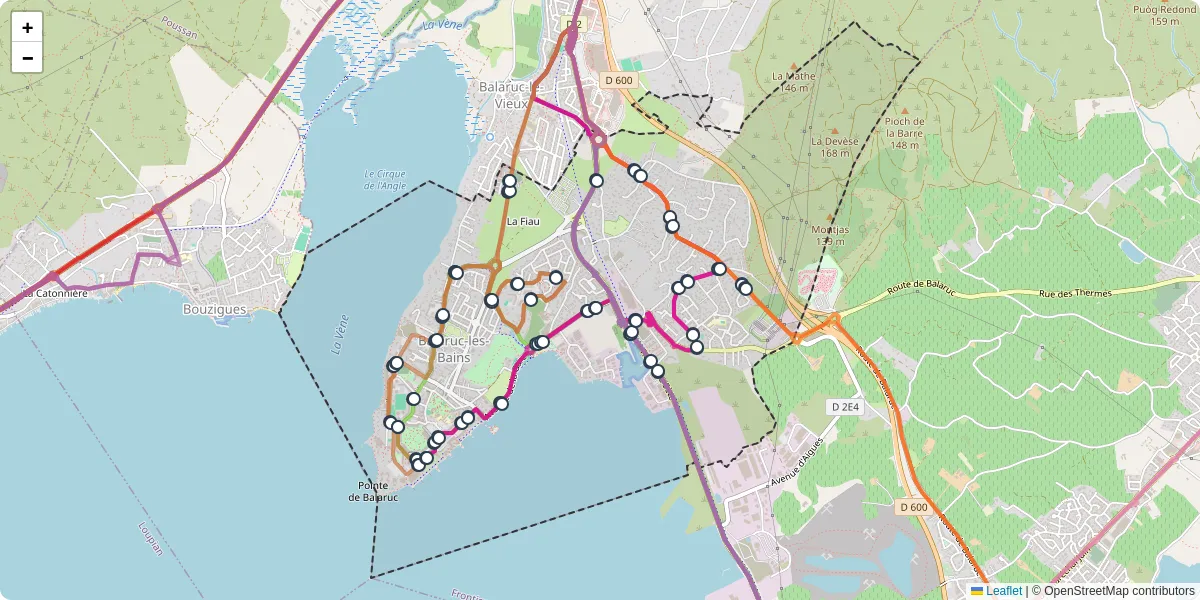 Carte du réseau de transport en commun à Balaruc-les-Bains - lignes de bus et arrêts