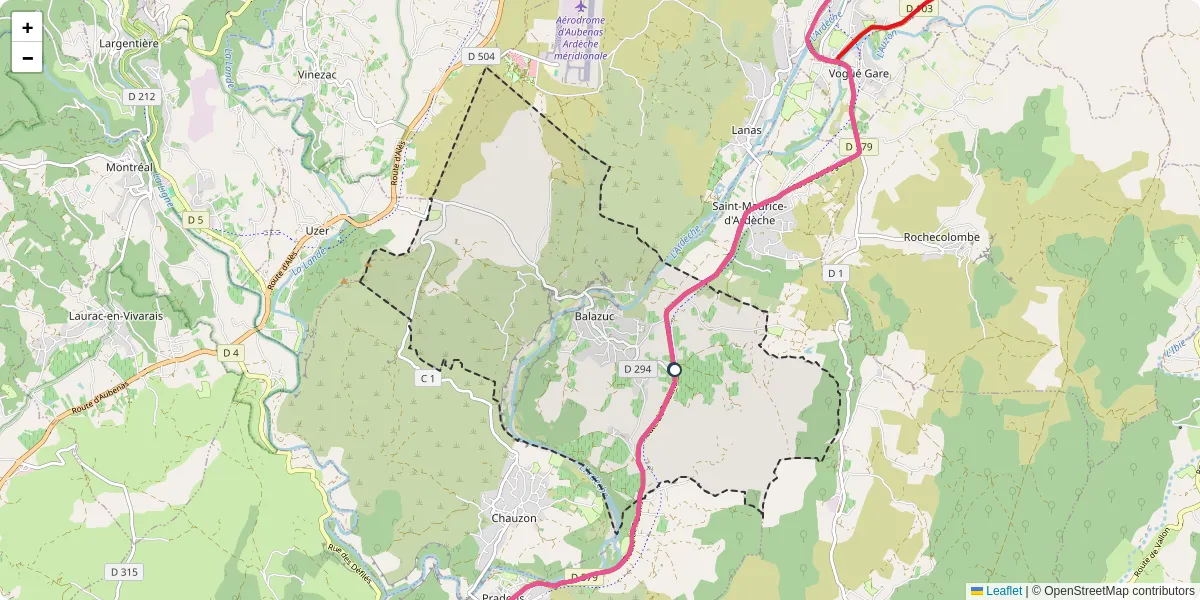 Carte du réseau de transport en commun à Balazuc - lignes de bus et arrêts