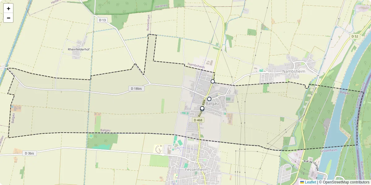 Carte du réseau de transport en commun à Balgau - lignes de bus et arrêts