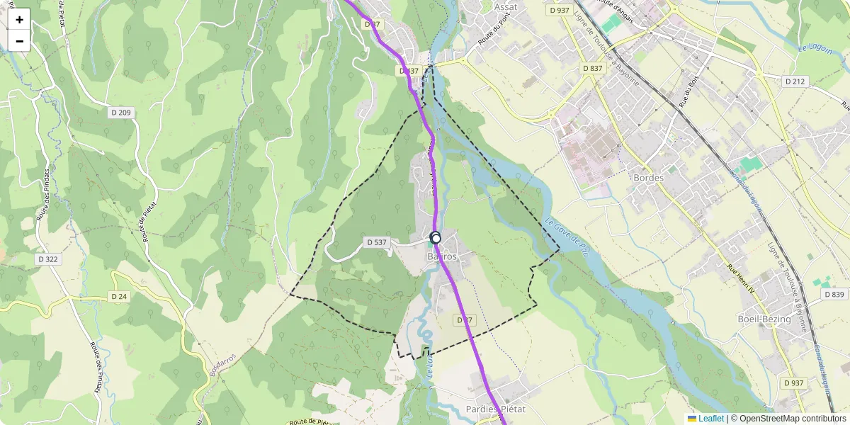 Carte du réseau de transport en commun à Baliros - lignes de bus et arrêts
