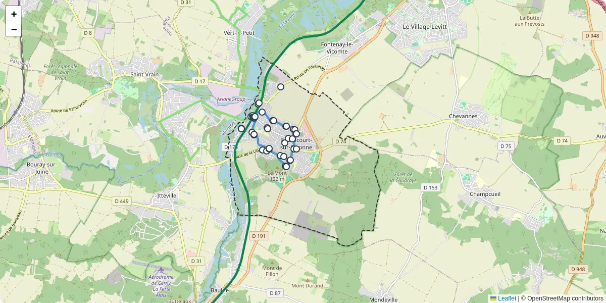 Carte du réseau de transport en commun à Ballancourt-sur-Essonne - lignes de bus et arrêts