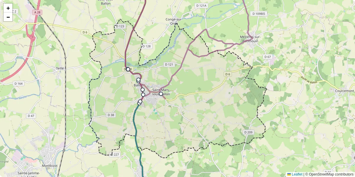 Carte du réseau de transport en commun à Ballon-Saint Mars - lignes de bus et arrêts
