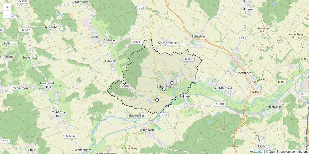 Carte du réseau de transport en commun à Balschwiller - lignes de bus et arrêts