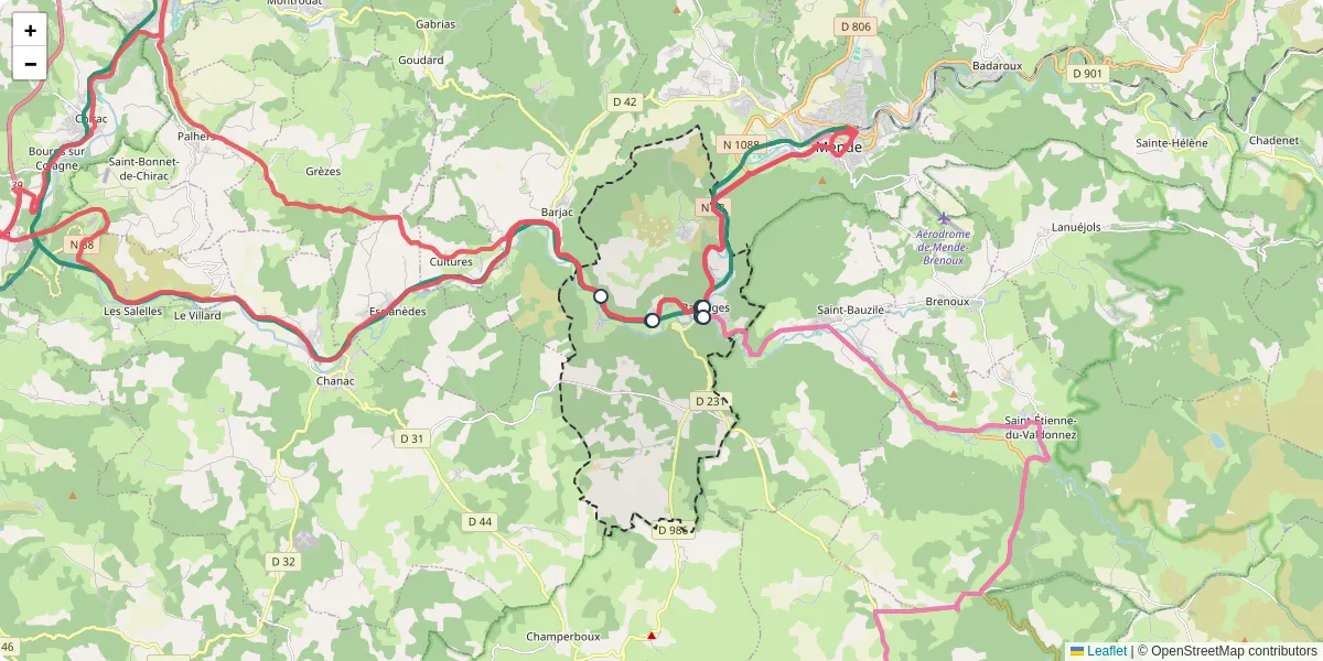 Carte du réseau de transport en commun à Balsièges - lignes de bus et arrêts
