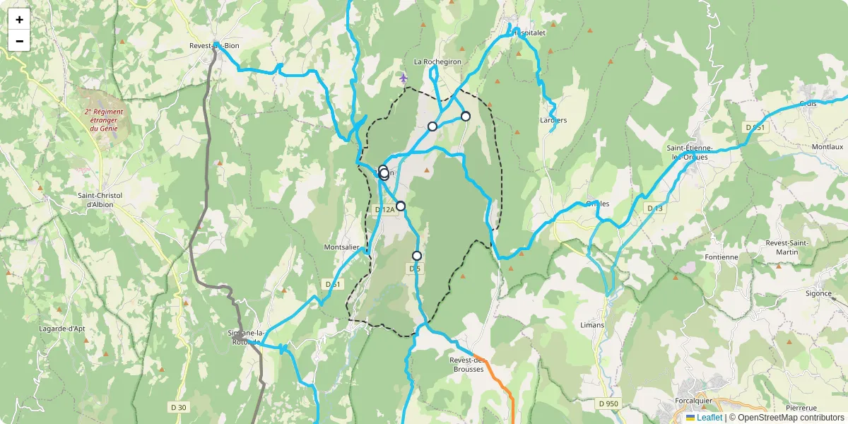 Carte du réseau de transport en commun à Banon - lignes de bus et arrêts