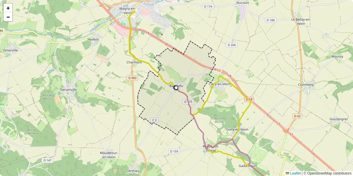 Carte du réseau de transport en commun à Banthelu - lignes de bus et arrêts