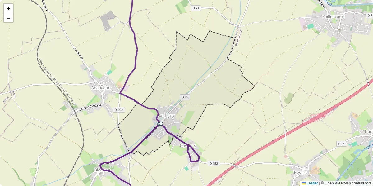 Carte du réseau de transport en commun à Bantigny - lignes de bus et arrêts