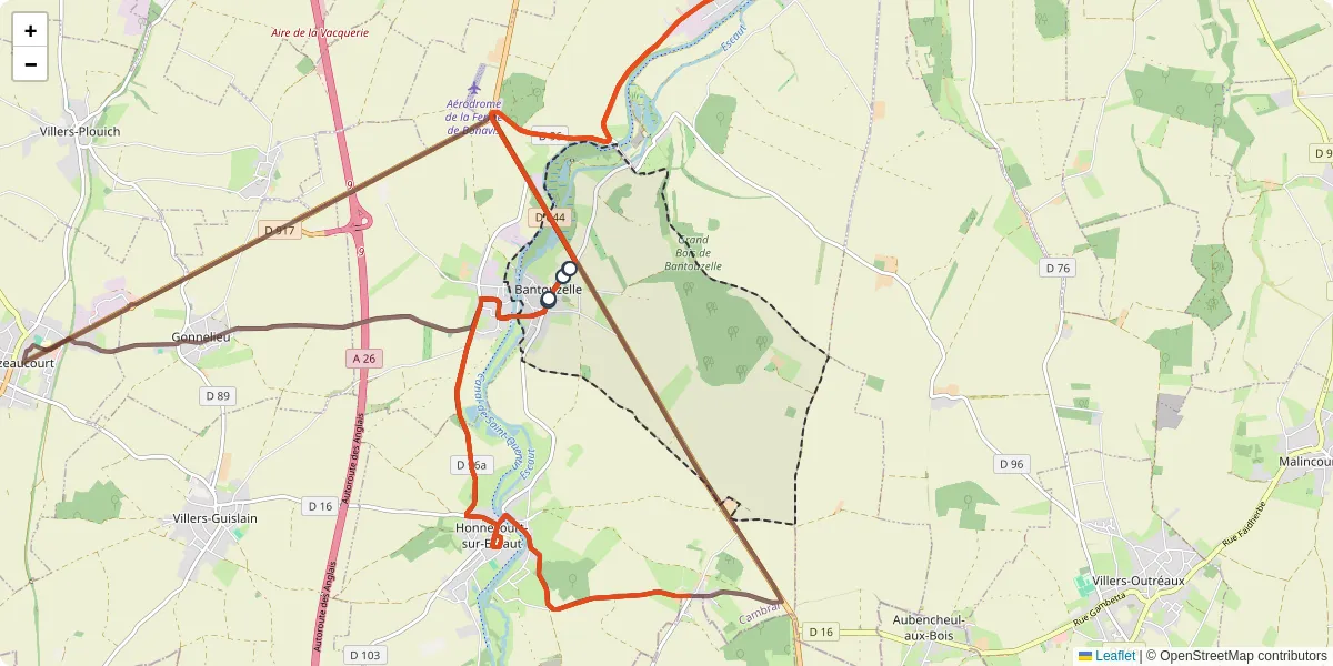 Carte du réseau de transport en commun à Bantouzelle - lignes de bus et arrêts