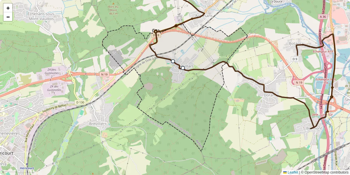 Carte du réseau de transport en commun à Banvillars - lignes de bus et arrêts