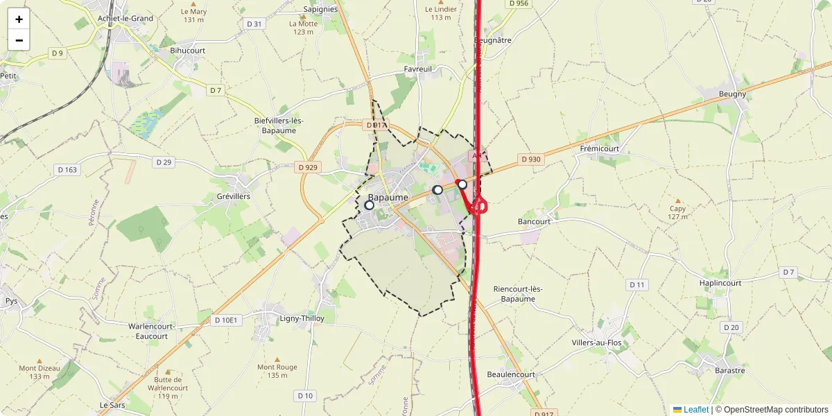 Carte du réseau de transport en commun à Bapaume - lignes de bus et arrêts