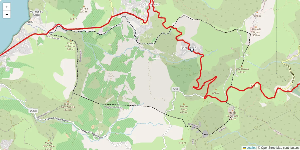 Carte du réseau de transport en commun à Barbaggio - lignes de bus et arrêts