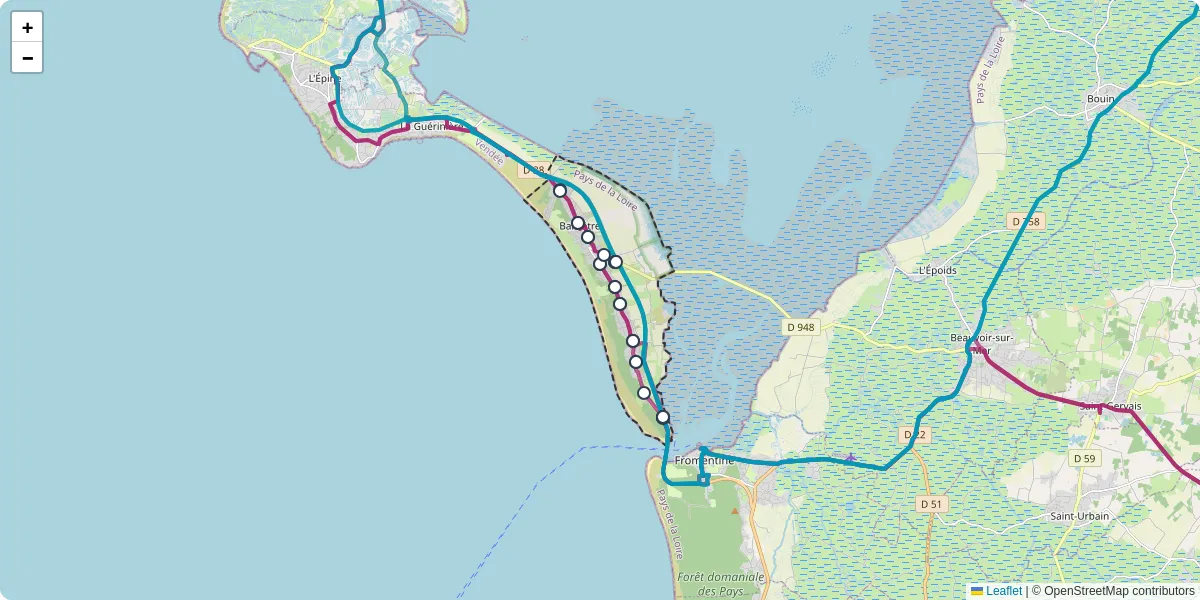 Carte du réseau de transport en commun à Barbâtre - lignes de bus et arrêts