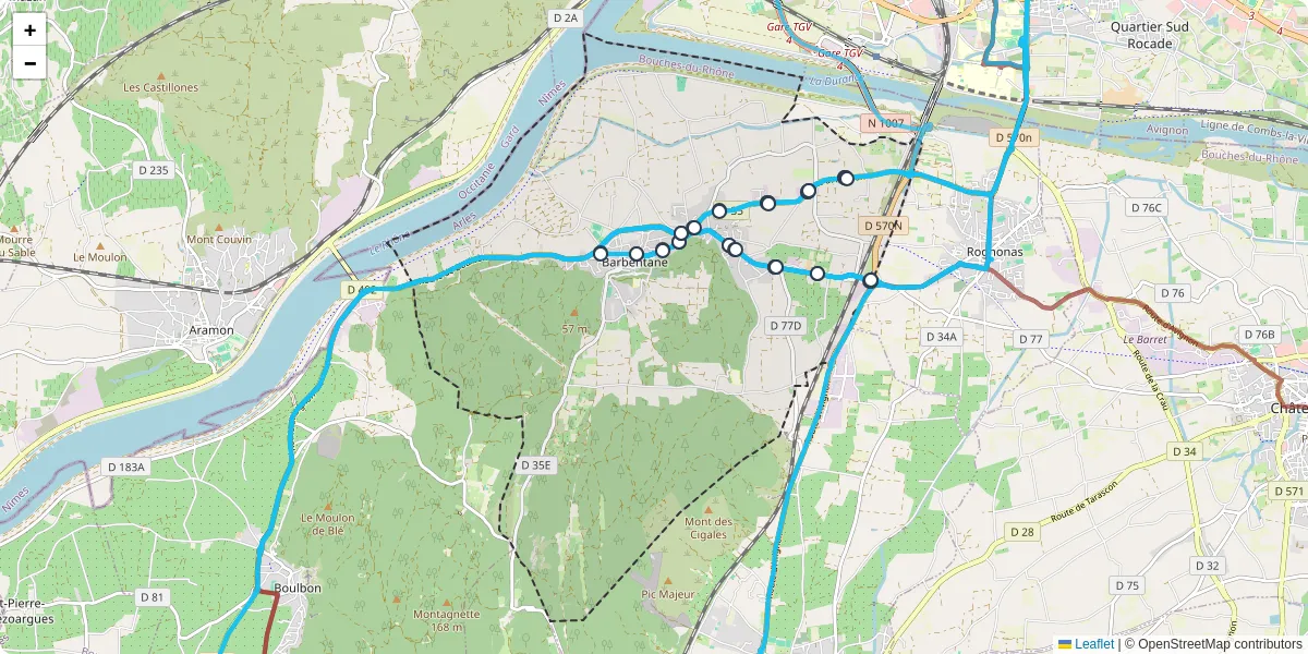 Carte du réseau de transport en commun à Barbentane - lignes de bus et arrêts
