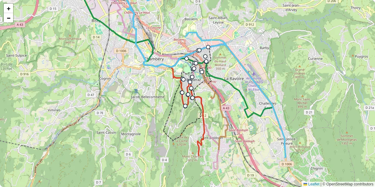 Carte du réseau de transport en commun à Barberaz - lignes de bus et arrêts