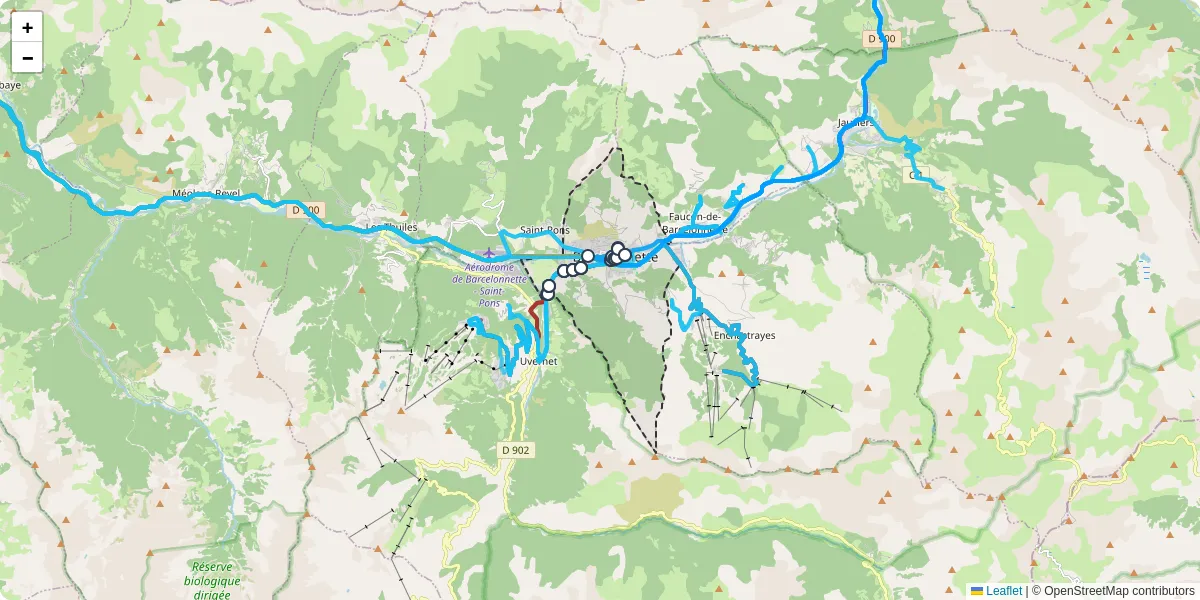 Carte du réseau de transport en commun à Barcelonnette - lignes de bus et arrêts