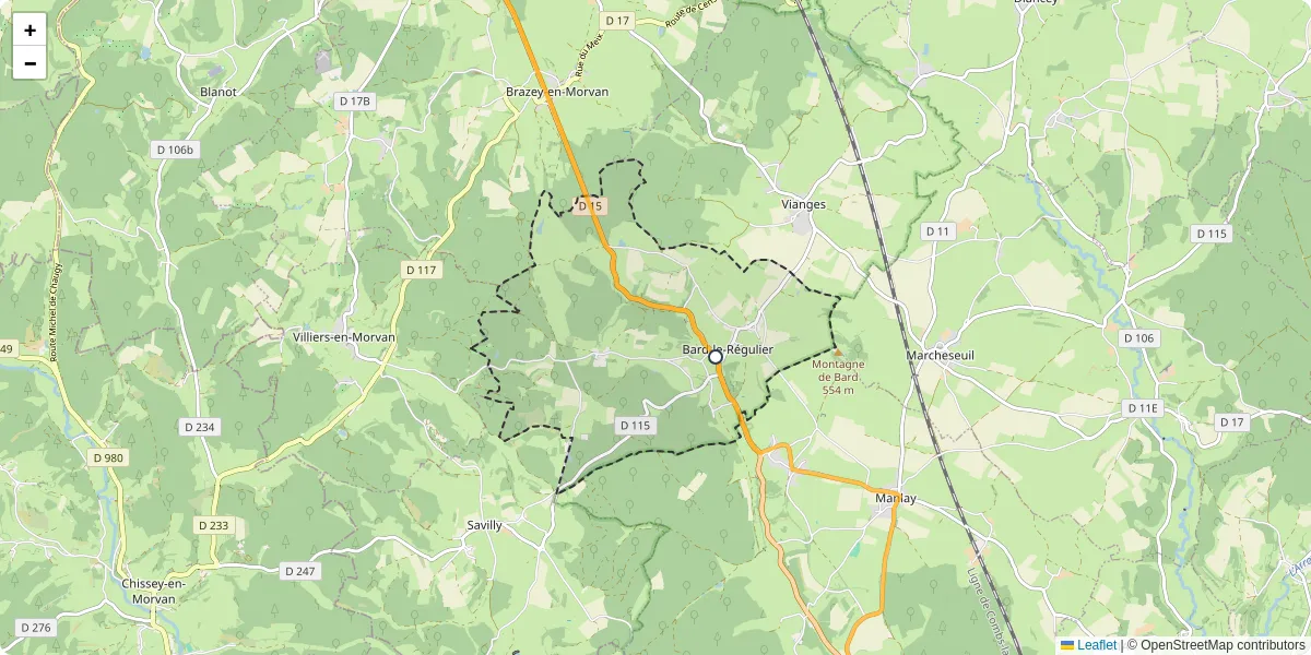 Carte du réseau de transport en commun à Bard-le-Régulier - lignes de bus et arrêts