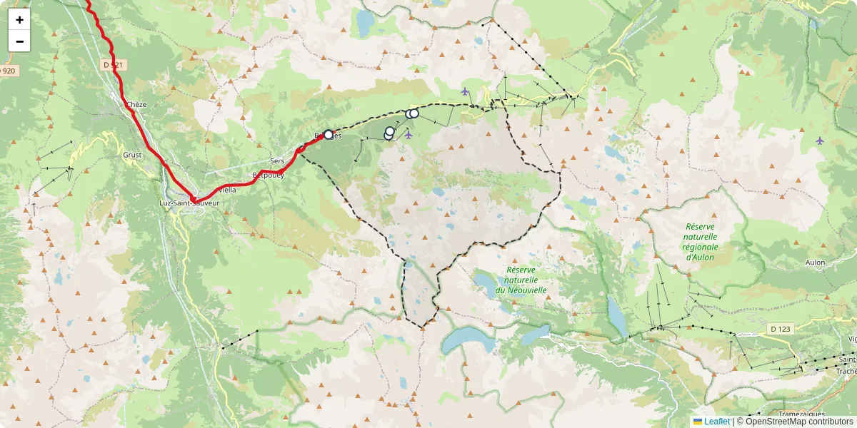 Carte du réseau de transport en commun à Barèges - lignes de bus et arrêts
