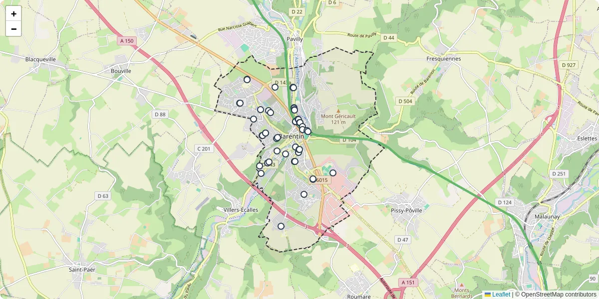 Carte du réseau de transport en commun à Barentin - lignes de bus et arrêts