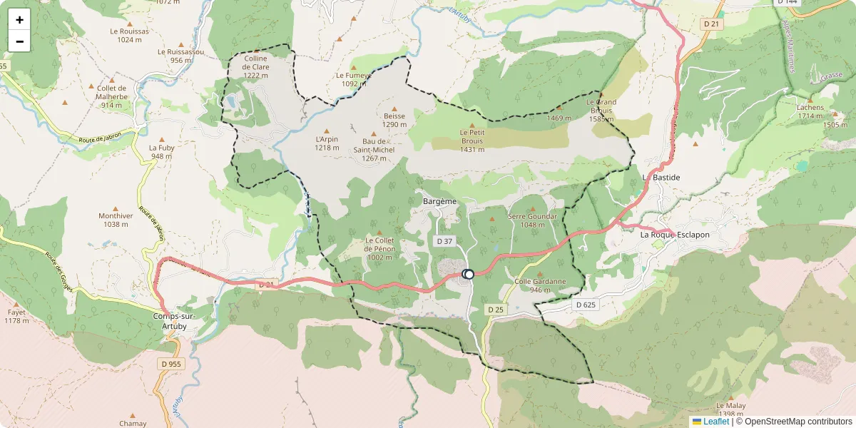 Carte du réseau de transport en commun à Bargème - lignes de bus et arrêts