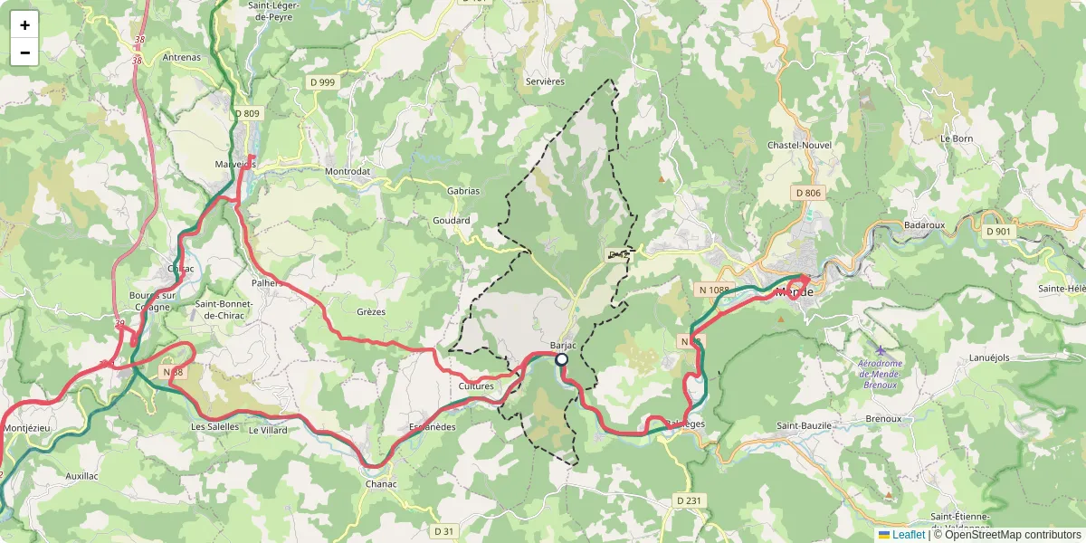Carte du réseau de transport en commun à Barjac - lignes de bus et arrêts