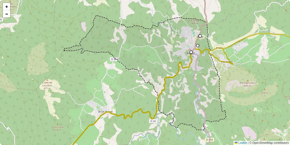Carte du réseau de transport en commun à Barjols - lignes de bus et arrêts