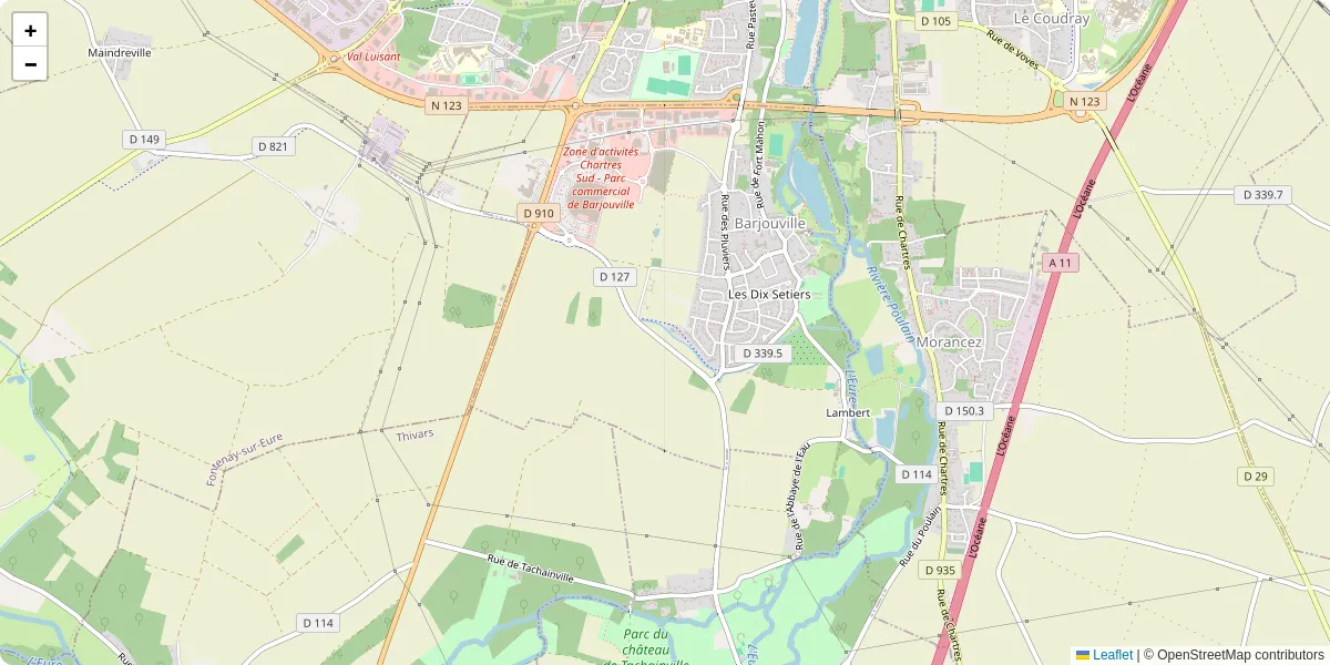 Carte du réseau de transport en commun à Barjouville - lignes de bus et arrêts