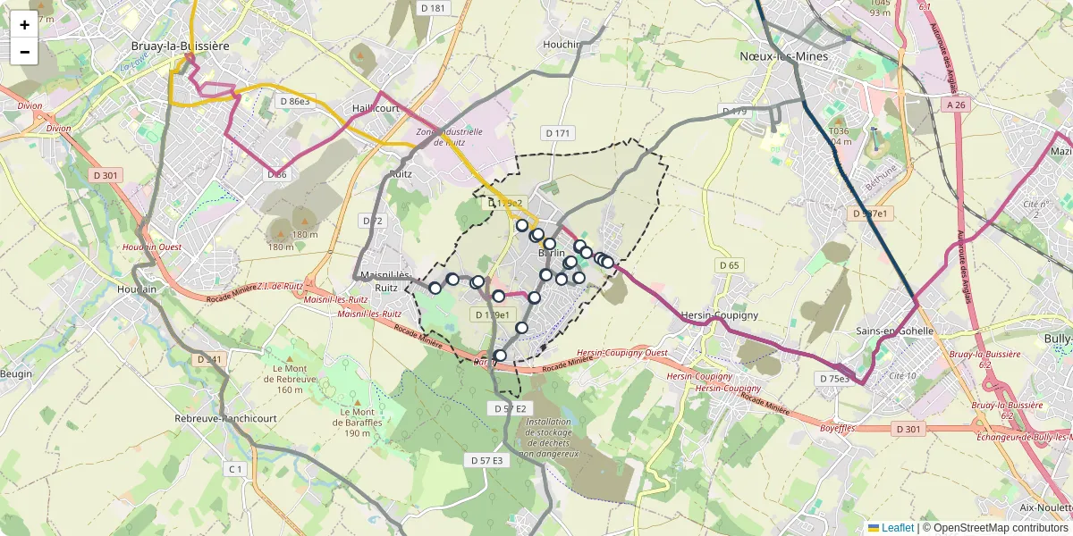 Carte du réseau de transport en commun à Barlin - lignes de bus et arrêts