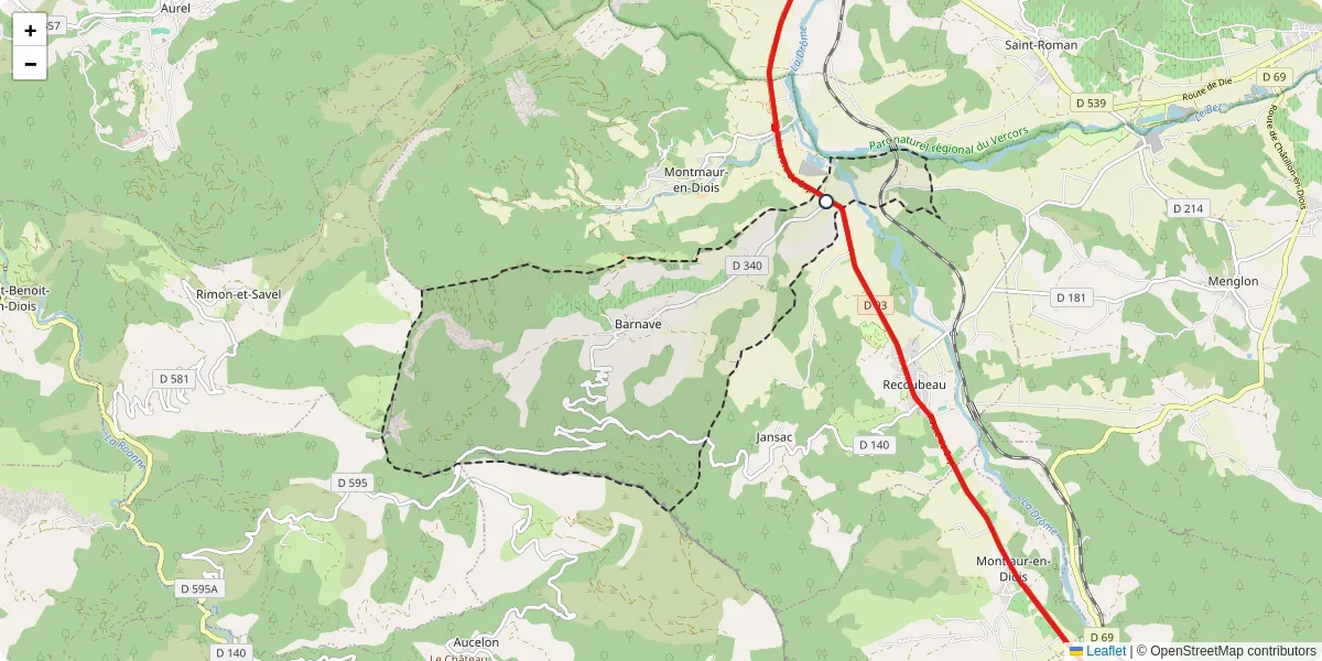 Carte du réseau de transport en commun à Barnave - lignes de bus et arrêts