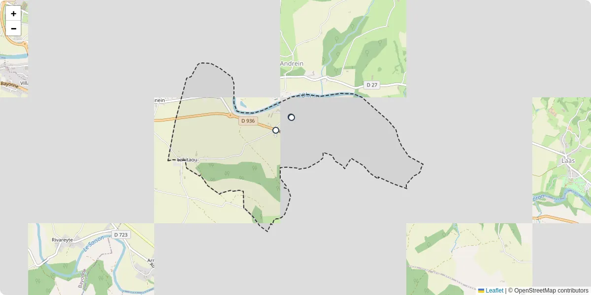 Carte du réseau de transport en commun à Barraute-Camu - lignes de bus et arrêts