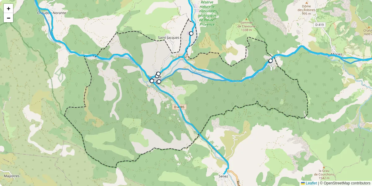Carte du réseau de transport en commun à Barrême - lignes de bus et arrêts
