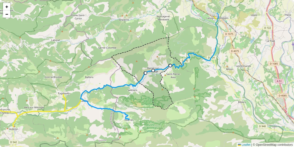 Carte du réseau de transport en commun à Barret-sur-Méouge - lignes de bus et arrêts