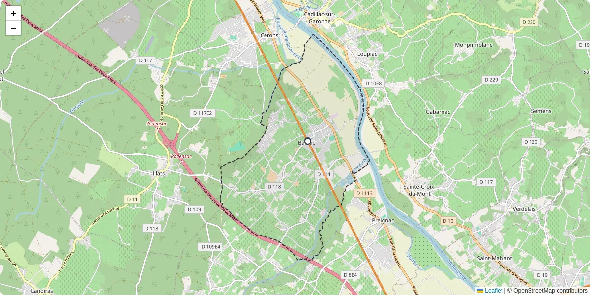 Carte du réseau de transport en commun à Barsac - lignes de bus et arrêts